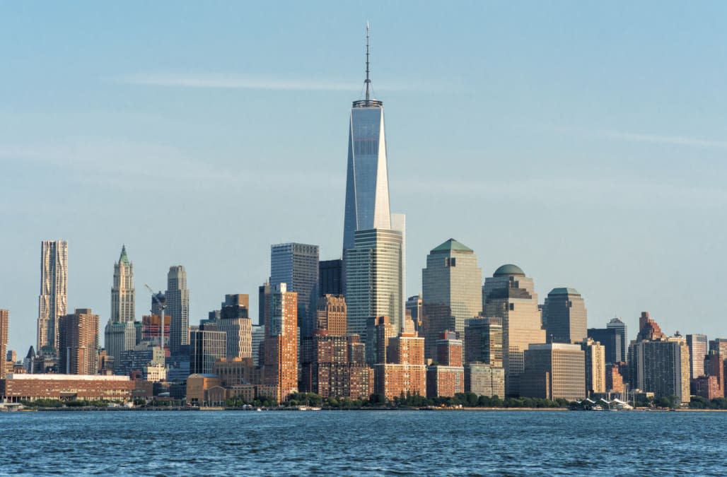 Lower Manhattan (One World Trade Center) and surrounding buildings