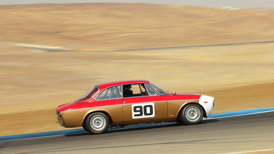 The Alfa Romeo GTA Junior features a balanced front-engine, rear-drive configuration.