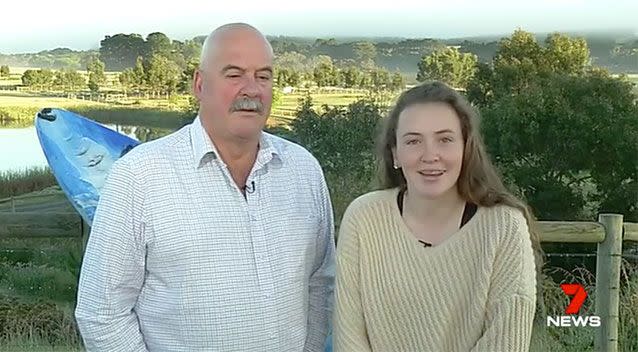 Chris Williams (left) wants the shark who attacked his daughter (right) killed. Source: 7 News