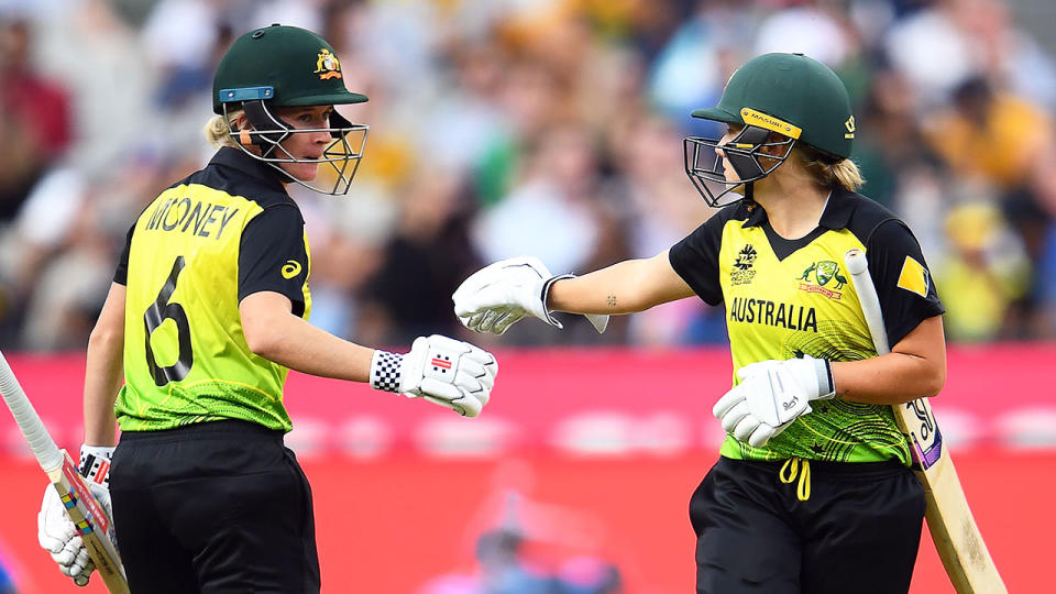 Australia's Beth Mooney and Alyssa Healy set up the win with incredible batting displays. Pic: Getty