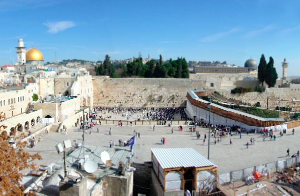 The Wailing Wall in Jerusalem attracting crowds.