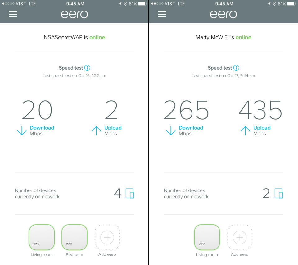 eero screenshots