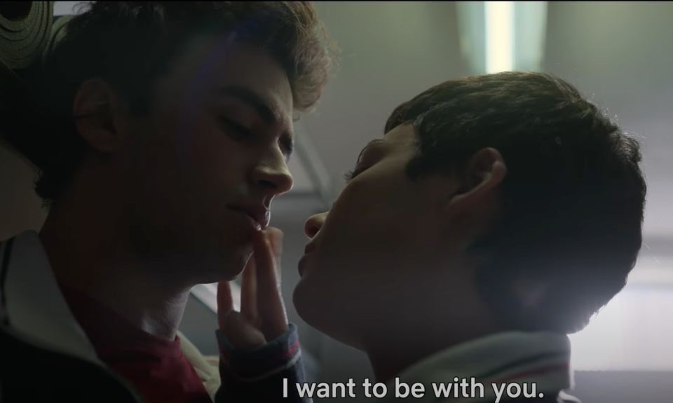 Ari and Samuel having an intimate moment and the words "I want to be with you"