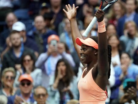 Sept 9, 2017; New York, NY, USA; Sloan Stephens of the USA after beating Madison Keys of the USA in the Women's Final in Ashe Stadium at the USTA Billie Jean King National Tennis Center. Mandatory Credit: Robert Deutsch-USA TODAY Sports