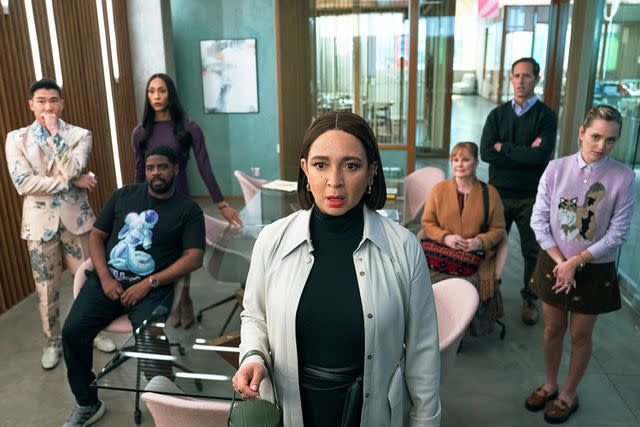 <p>Apple TV+</p> (L-R) Joel Kim Booster, Ron Funches, Michaela Jae Rodriguez, Maya Rudolph, Meagen Fay, Nat Faxon and Stephanie Styles in 'Loot' season 2/