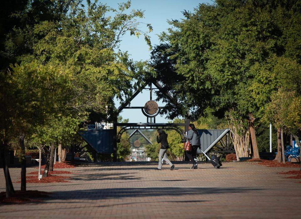 Gibbs-Green Plaza at Jackson State University appears quiet on Monday, Oct. 16, 2023, with classes suspended after JSU student Jaylen Burns was fatally shot at University Pointe Apartments on the west side of the Jackson, Miss., campus late Sunday.