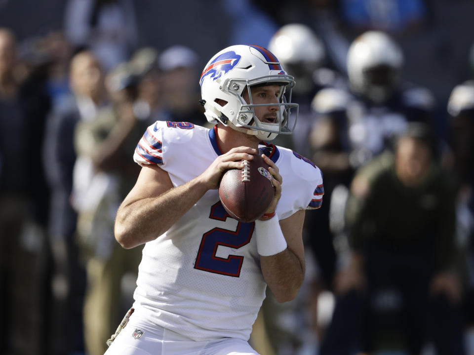 Buffalo Bills quarterback Nathan Peterman threw a pick-six in the first quarter of his first start. (AP)
