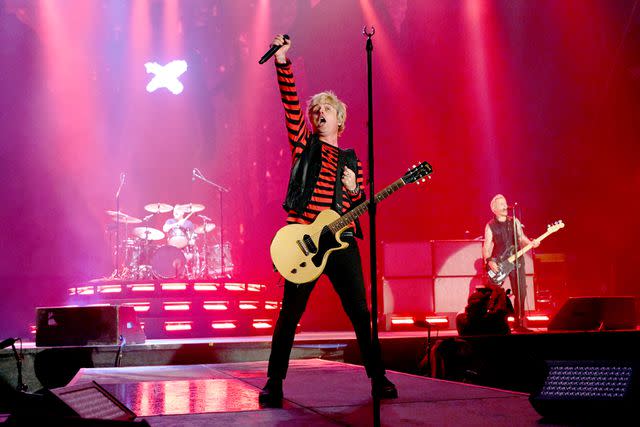 <p>Daniel Boczarski/Getty </p> Billie Joe Armstrong performs with Green Day in Milwaukee in July 2023