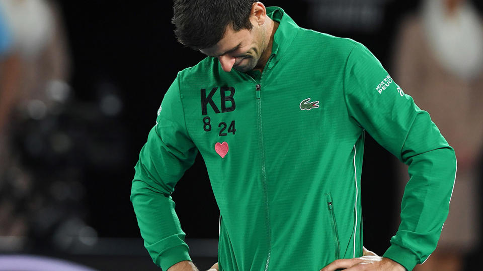 Novak Djokovic, pictured here getting emotional as he talks about Kobe Bryant.