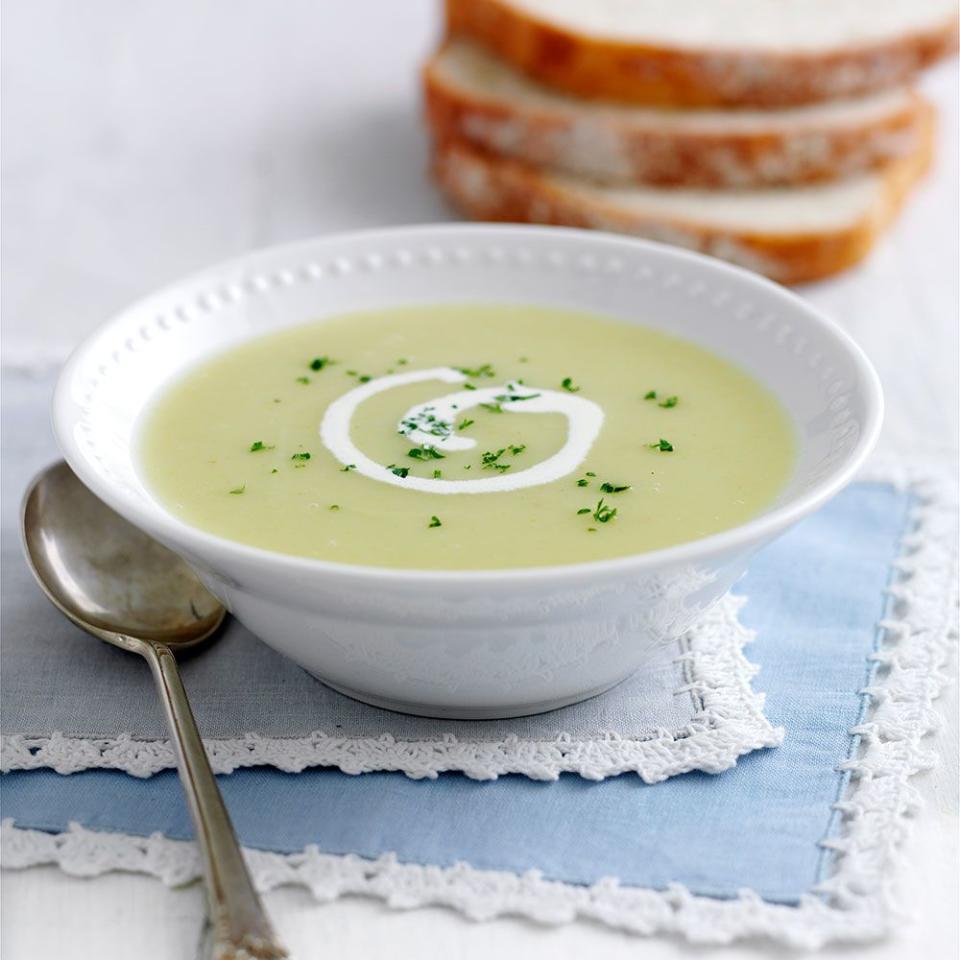 <p>Our recipe for leek and potato soup is gluten-free and can be vegan too. If making the vegan version, make sure you use vegan wine, or omit it altogether.</p><p><strong>Recipe: <a href="https://www.goodhousekeeping.com/uk/food/recipes/a573676/leek-and-potato-soup/" rel="nofollow noopener" target="_blank" data-ylk="slk:Leek and potato soup;elm:context_link;itc:0;sec:content-canvas" class="link ">Leek and potato soup</a></strong></p>