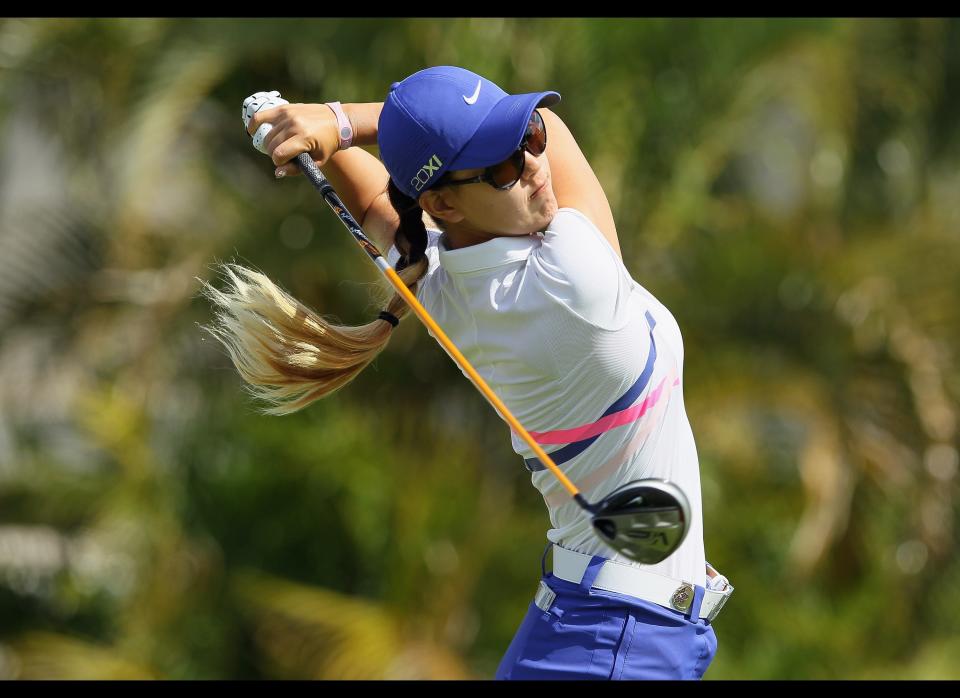 Michelle Wie hits a shot during the first round of the LPGA LOTTE Championship Presented by J Golf at the Ko Olina Golf Club on April 18, 2012 in Kapolei, Hawaii. 