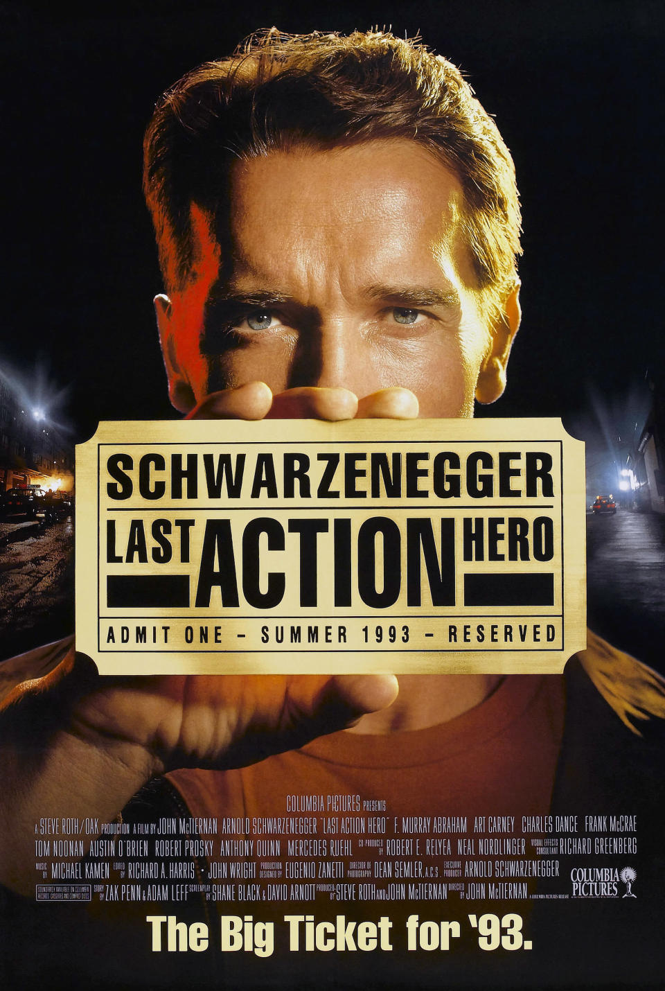 A movie poster for <i>Last Action Hero</i> billed the movie as “The Big Ticket for ’93.” It would be an instant box-office failure. (Photo: Columbia Pictures/courtesy Everett Collection)
