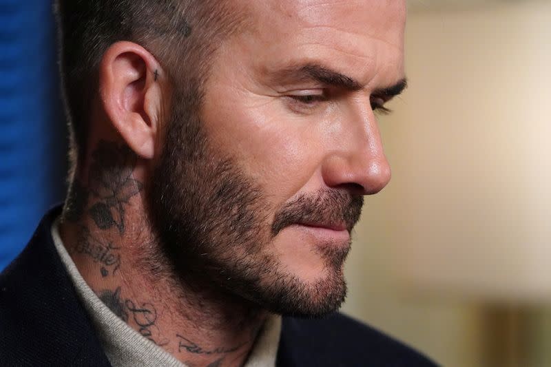 Former soccer player and MLS team owner David Beckham speaks during an interview in the Manhattan borough of New York City