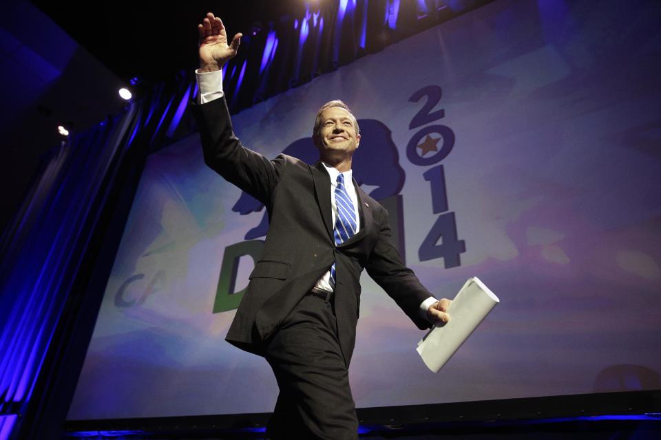 Maryland Gov. Martin O'Malley waves as he walks toward the podium at the California Democrats State Convention on Saturday, March 8, 2014, in Los Angeles. (AP Photo/Jae C. Hong)