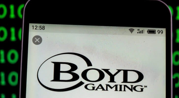 A phone showing the logo for Boyd Gaming (BYD).