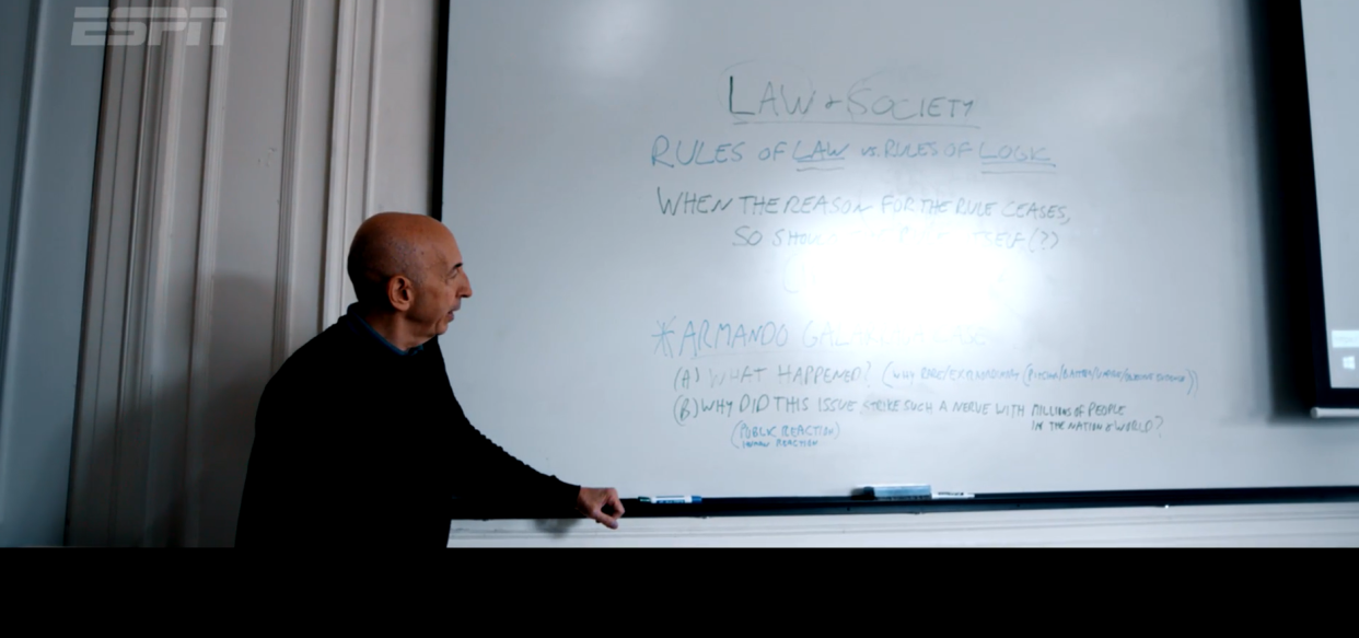 Professor Lawrence Jones speaks Monmouth University for the ESPN documentary "28 Outs: An Imperfect Story," which debuts on Sunday, Aug. 18, 2024.