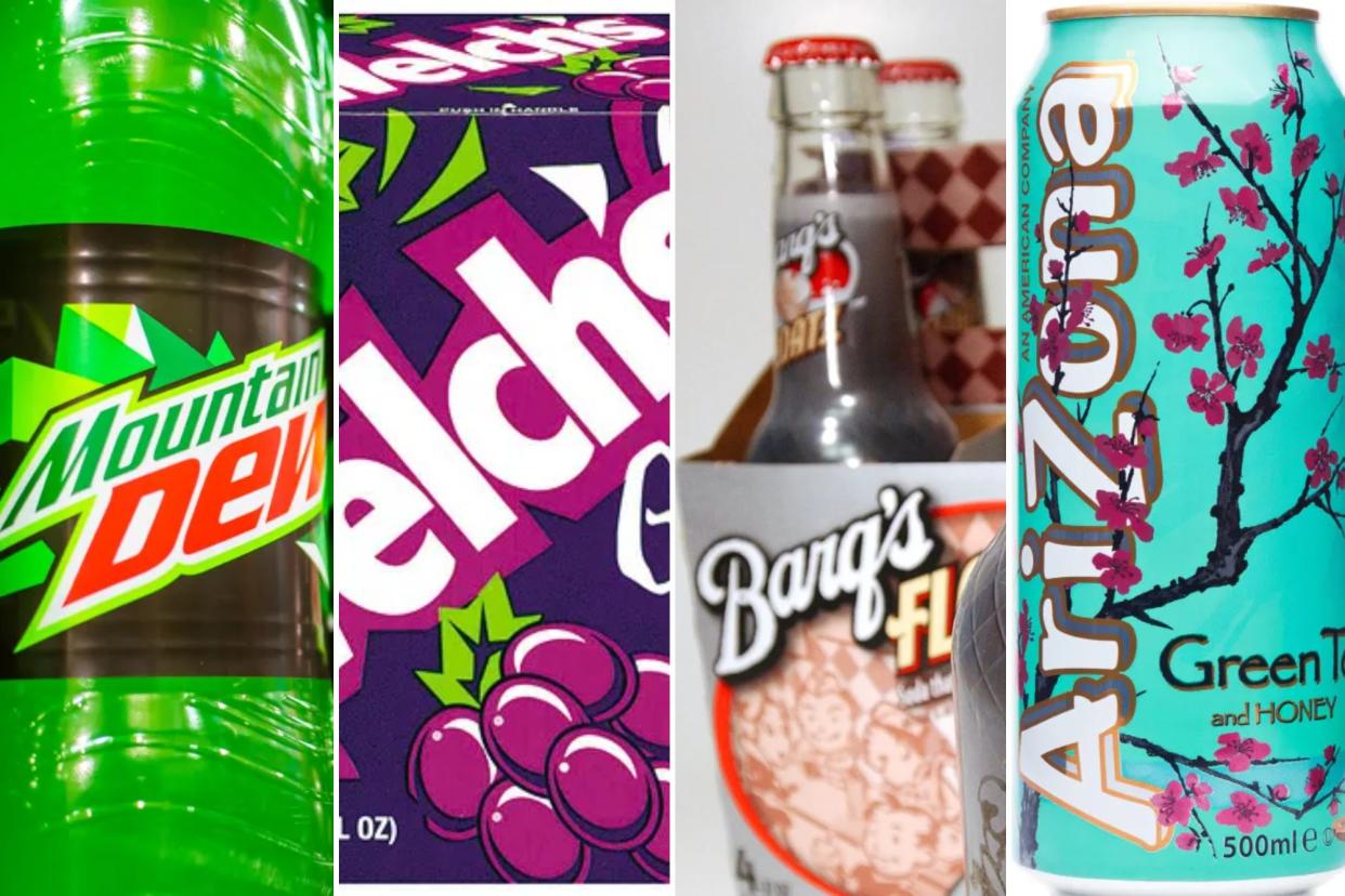 a collage of different flavors of soda