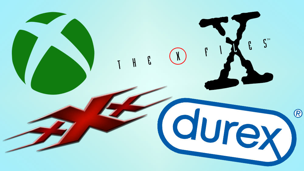  logos that contain the letter 'X' - comp of the Xbox, X-Files, XXX and Durex logos 