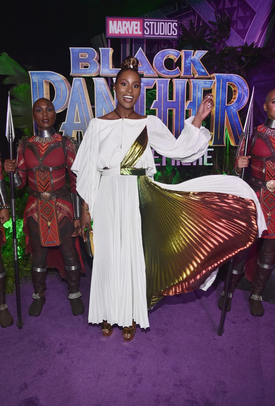 Who: Issa Rae<br> What: Rosie Assoulin<br> Where: At the <em>Black Panther</em> premiere, Los Angeles<br> When: January 29, 2018