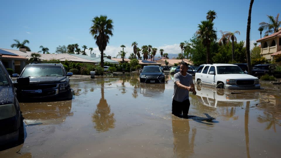 Streets flooded when Tropical Storm Hilary passed Cathedral City, California.  - Bryan Woolston/Reuters