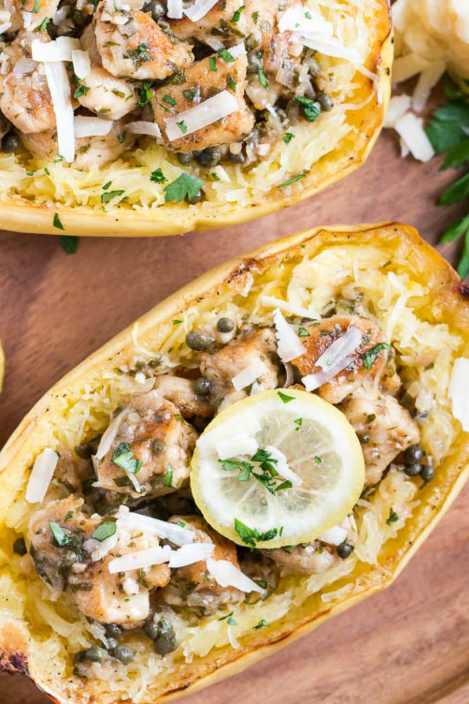 Chicken Piccata Spaghetti Squash Boats