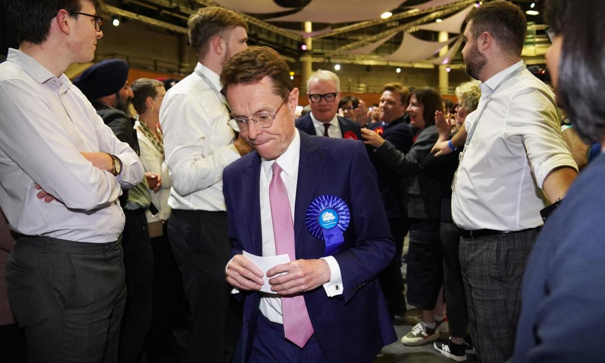 <span>Andy Street leaves Birmingham’s International Convention Centre after his defeat by Labour's Richard Parker as the new West Midlands mayor.</span><span>Photograph: Jacob King/PA</span>