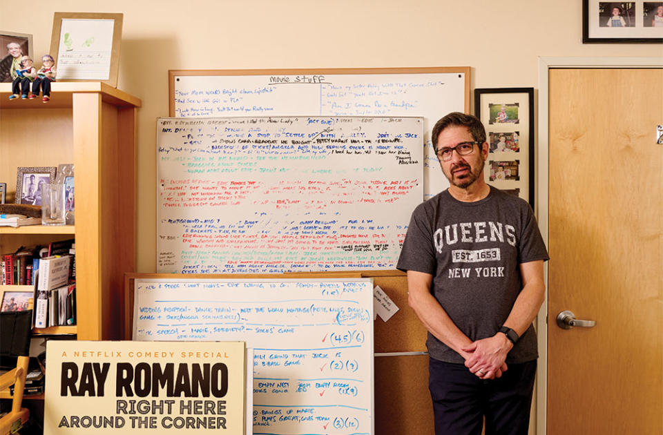 Romano, no stranger to dry-erase boards, is writing more these days following the 2019 Netflix comedy special Ray Romano: Right Here, Around the Corner with Somewhere in Queens and, if all goes according to plan, a second feature.