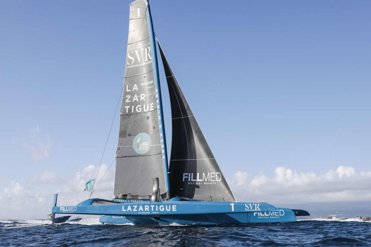 POINTE-A-PITRE, GUADELOUPE - NOVEMBER 16: Ultim SVR Lazartigue skipper Francois Gabart takes second position in the transatlantic sailing race Route du Rhum Destination Guadeloupe, on November 16, 2022 in Pointe-a-Pitre, Guadeloupe. (Photo by Alexis Courcoux/ALeA/Getty Images)