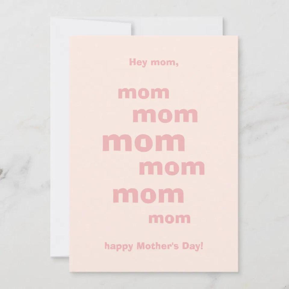 <p><a href="https://go.redirectingat.com?id=74968X1596630&url=https%3A%2F%2Fwww.zazzle.com%2Fhey_mom_pink_hearts_glitter_happy_mothers_day_holiday_card-256937501373547426&sref=https%3A%2F%2Fwww.thepioneerwoman.com%2Fholidays-celebrations%2Fg39078013%2Ffunny-mothers-day-cards%2F" rel="nofollow noopener" target="_blank" data-ylk="slk:Shop Now;elm:context_link;itc:0;sec:content-canvas" class="link ">Shop Now</a></p><p>'Hey Mom' Card</p><p>zazzle.com</p><p>$2.25</p><span class="copyright">Zazzle</span>