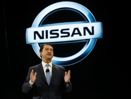 FILE PHOTO: Jose Munoz, Chairman of Nissan North America, speaks during the North American International Auto Show in Detroit, Michigan, U.S., January 9, 2017. REUTERS/Rebecca Cook/File Photo