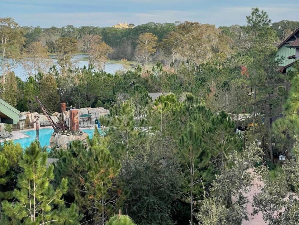 overhead view of the grounds of wilderness lodge resort at disney world