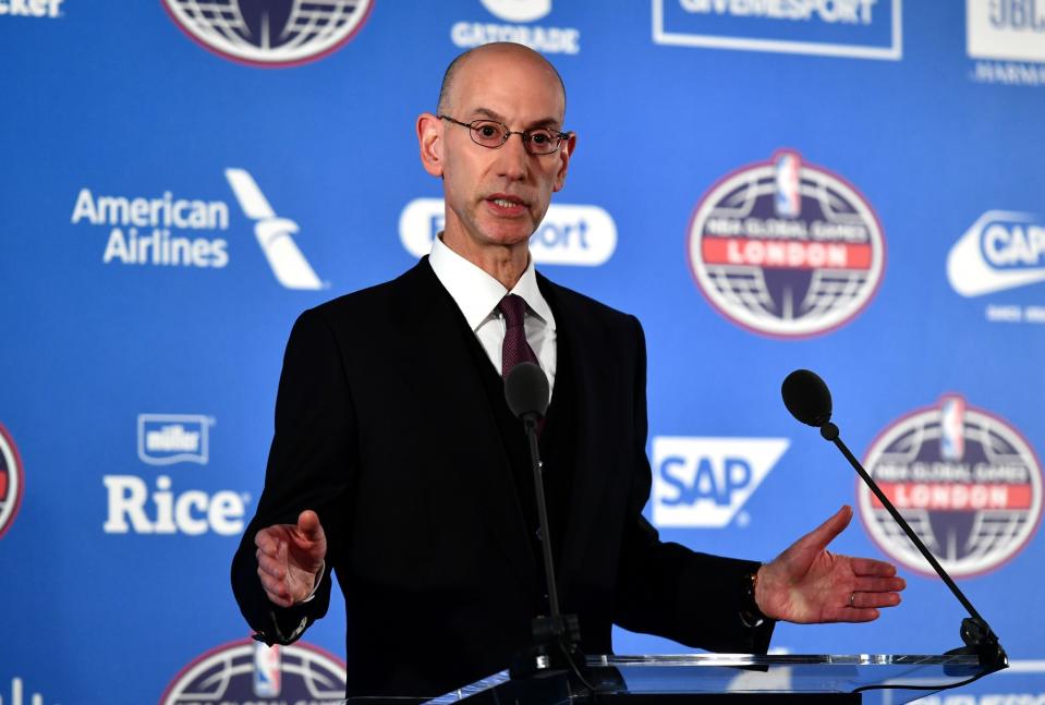 NBA Commissioner Adam Silver speaks during a press conference prior to the game between the Indiana Pacers and Denver Nuggets at the O2 Arena on Jan. 12, 2017 in London, England. (Getty Images)