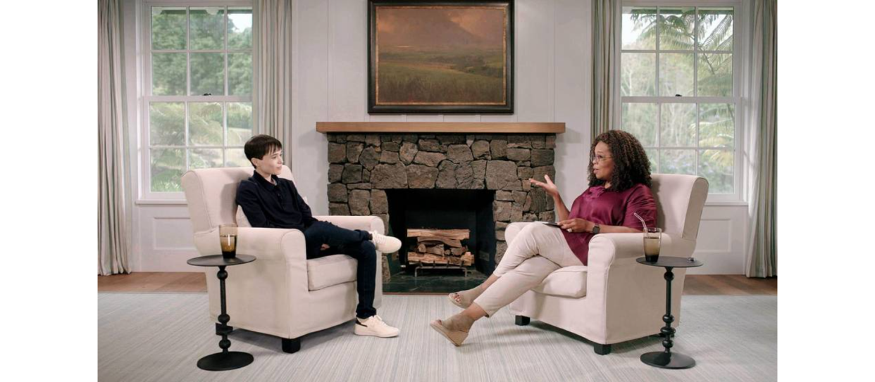 Oprah Winfrey speaks with actor and advocate Elliot Page on The Oprah Conversation. (Photo: The Oprah Conversation/Apple TV+)