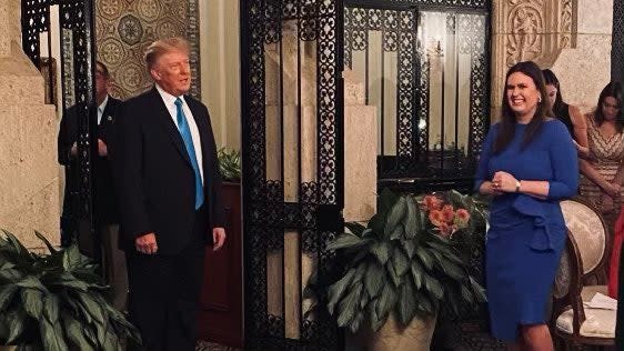 <p>Sarah Huckabee Sanders and Donald Trump at a campaign event at Mar-a-Lago</p> (Twitter / Sarah Huckabee Sanders)