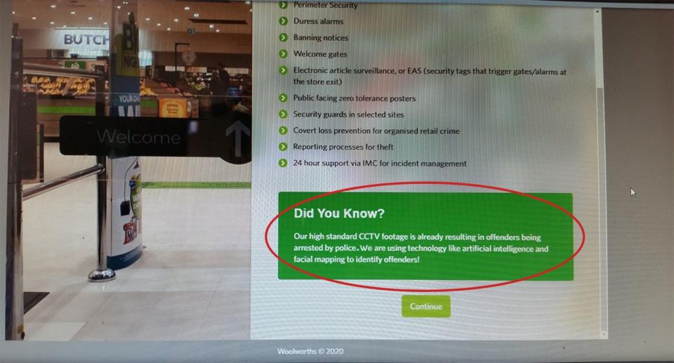 Woolworths internal training slide about security