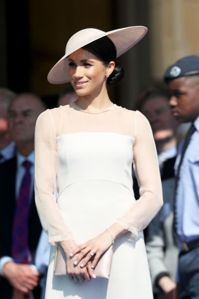 A close-up shot of Meghan's full ensemble