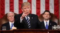<p>President Donald Trump addresses a joint session of Congress on Capitol Hill in Washington, Tuesday, Feb. 28, 2017. Vice President Mike Pence and House Speaker Paul Ryan of Wis. listen. (Jim Lo Scalzo/Pool Image via AP) </p>