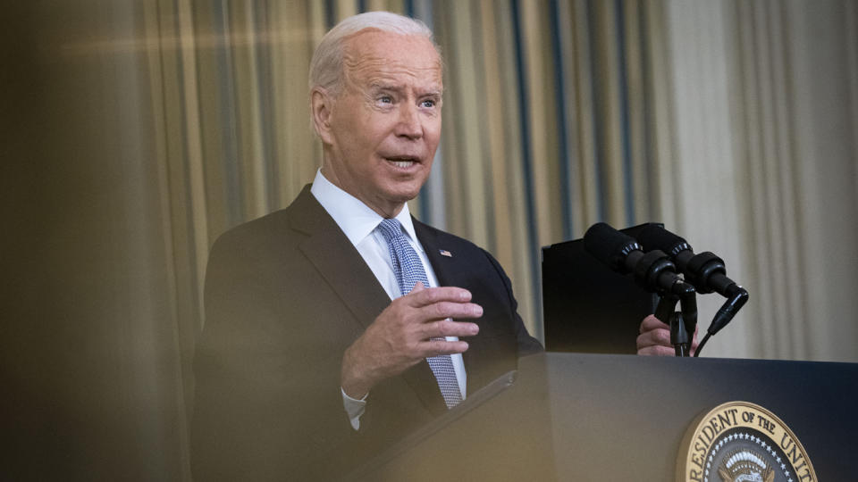 U.S. President Joe Biden speaks in the State Dining Room of the White House in Washington, D.C., U.S., on Friday, Sept. 24, 2021. (Al Drago/Bloomberg via Getty Images)