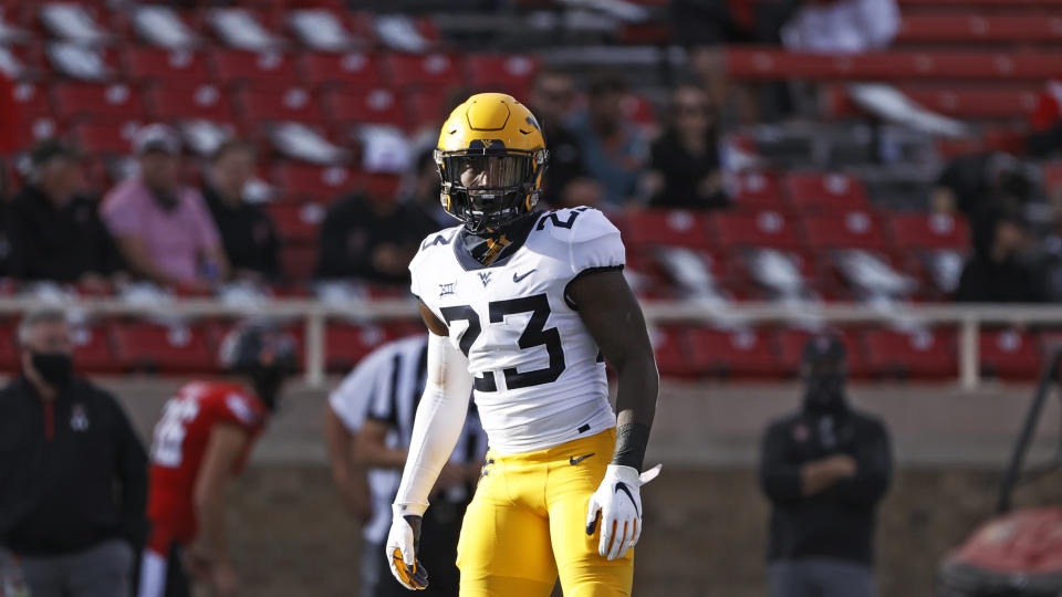 West Virginia's Tykee Smith (23) during an NCAA college football game against Texas Tech, Saturday, Oct. 24, 2020, in Lubbock, Texas. (AP Photo/Brad Tollefson)