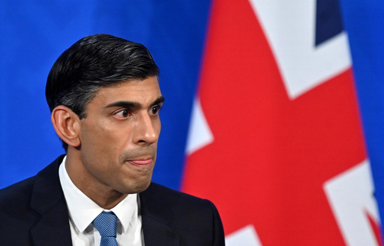 Britain's Chancellor of the Exchequer Rishi Sunak hosts a news conference in the Downing Street Briefing Room in London, Britain February 3, 2022. Justin Tallis/Pool via REUTERS