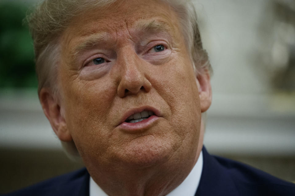 President Donald Trump speaks during a meeting with Australian Prime Minister Scott Morrison in the Oval Office of the White House, Friday, Sept. 20, 2019, Washington. (AP Photo/Evan Vucci)