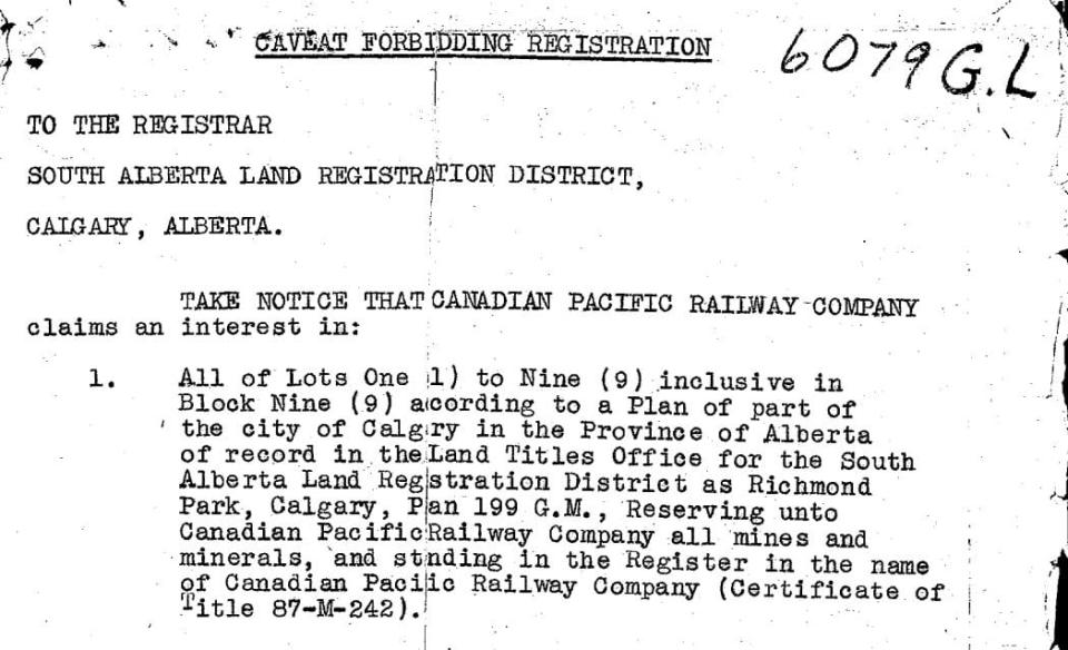 A restrictive covenant placed on properties when they were initially sold by the CP Rail company for residential development. The covenant restricts properties to single-family homes and stipulated 'no commercial undertakings.'