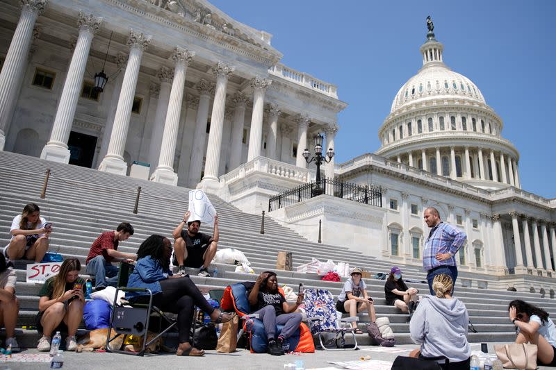 U.S. Rep. Cori Bush holds a live streaming from the steps of the U.S. Capitol