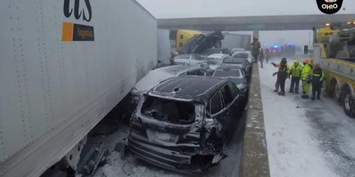 A photo of a pile up on the Ohio Turnpike on Friday.