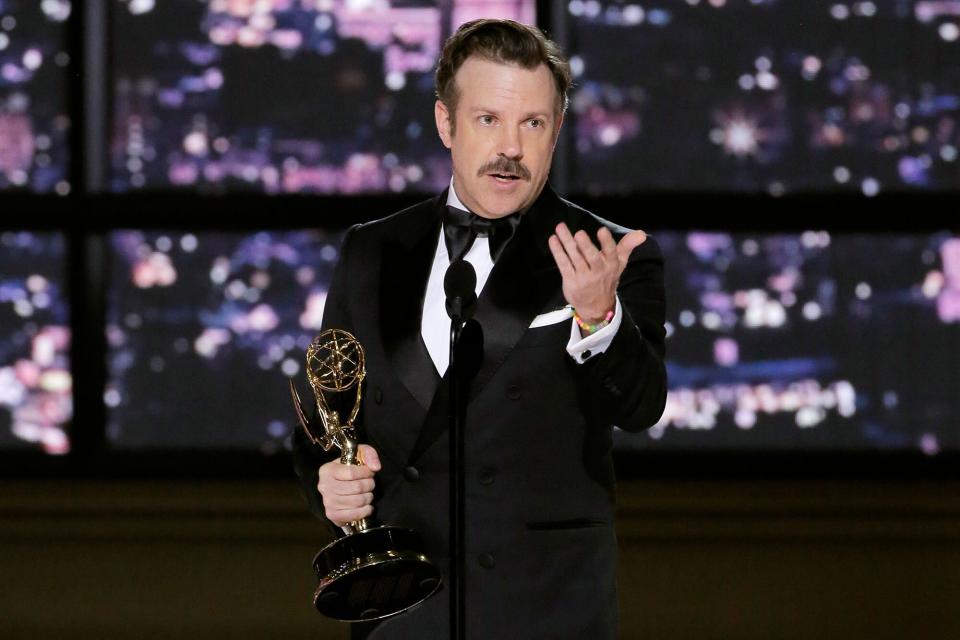 Jason Sudeikis accepts the Outstanding Lead Actor in a Comedy Series award for "Ted Lasso" on stage during the 74th Annual Primetime Emmy Awards held at the Microsoft Theater on September 12, 2022