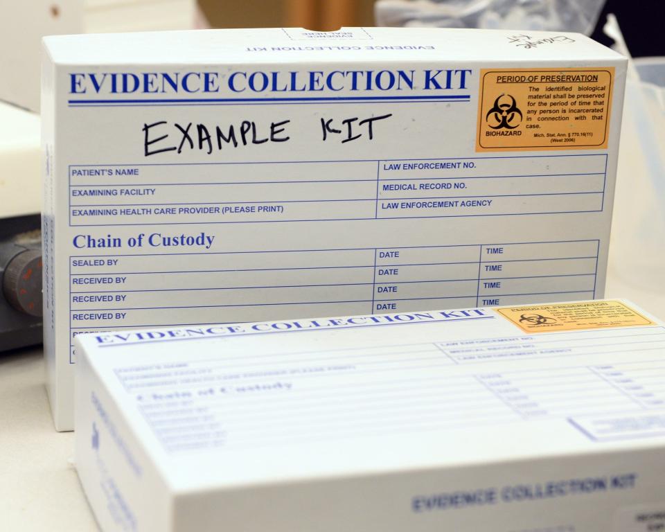 An example rape kit was shown during a 2014 tour at the Michigan State Police Forensic Science Lab in Lansing.