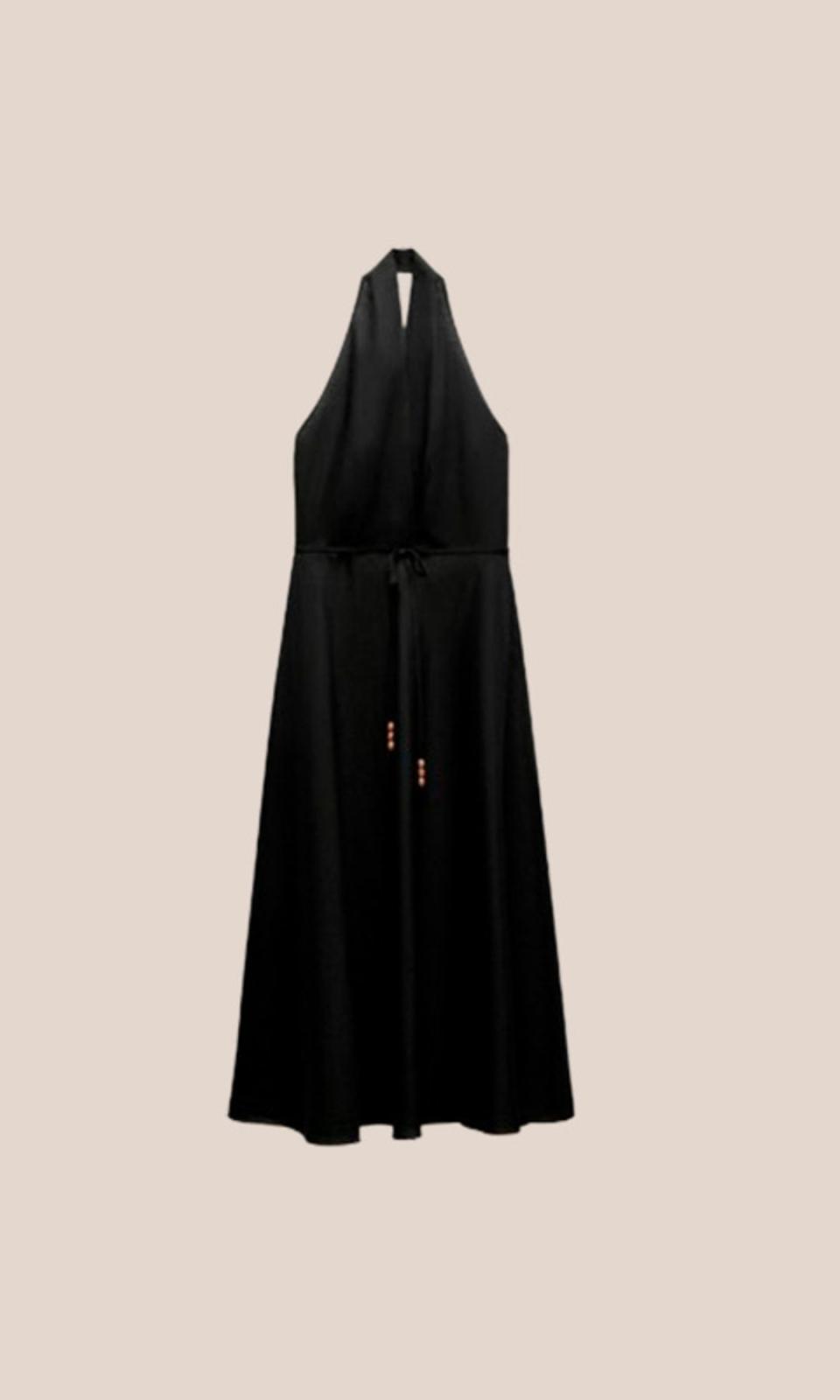 Vestido negro cuello halter Zara