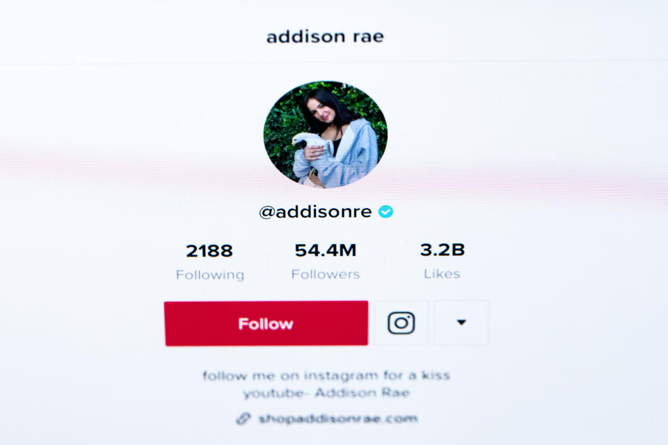 Addison's Tik Tok page