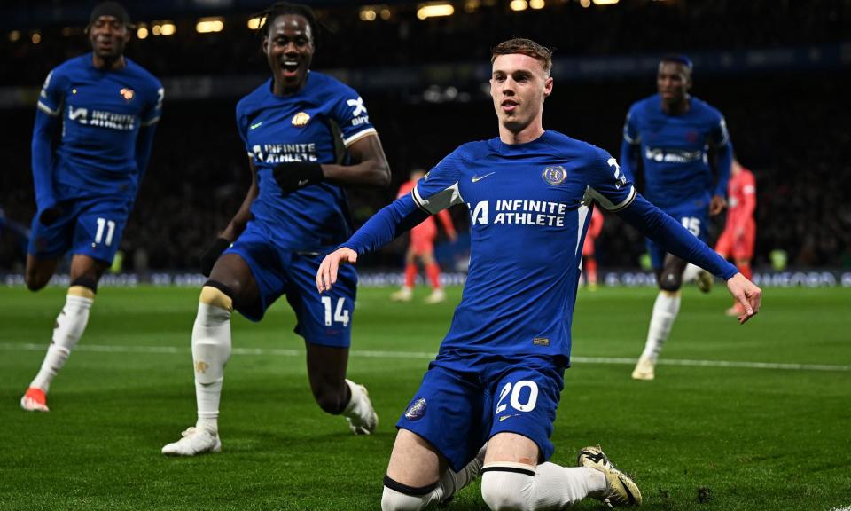 <span>Cole Palmer celebrates after scoring the second of his four goals against Everton.</span><span>Photograph: Darren Walsh/Chelsea FC/Getty Images</span>