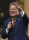 FILE This Thursday Jan. 16, 2020 file photo shows Sen. Bill Stanley, R-Franklin, as he speaks in opposition to SB35, a bill relating to control of firearms by localities as it was debated in the Virginia Senate inside the State Capitol in Richmond, Va. In a state once synonymous with the Old South, Democrats are using their newfound legislative control to refashion Virginia as the region's progressive leader on racial, social and economic issues. (Bob Brown/Richmond Times-Dispatch via AP)